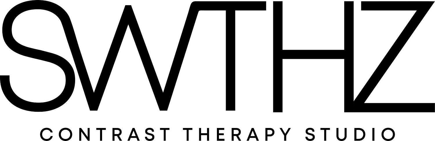 Black text logo reads “SWTHZ” above “CONTRAST THERAPY STUDIO” on a white background.